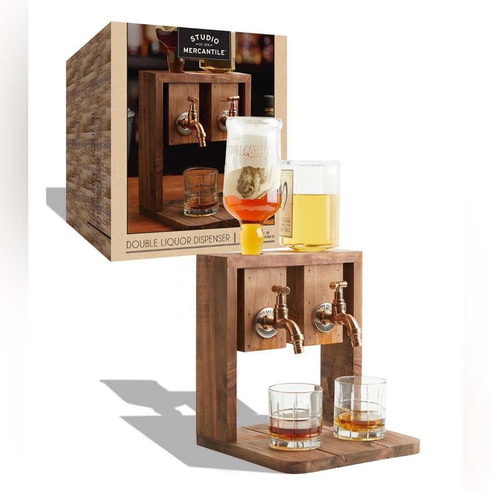 NIB Studio Mercantile Double Wooden Liquor Dispenser